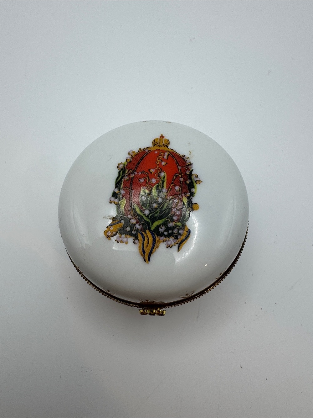 Imperial Romanov Porcelain Handpainted Gold Trim Trinket Vanity Box Oval - Picture 3 of 10